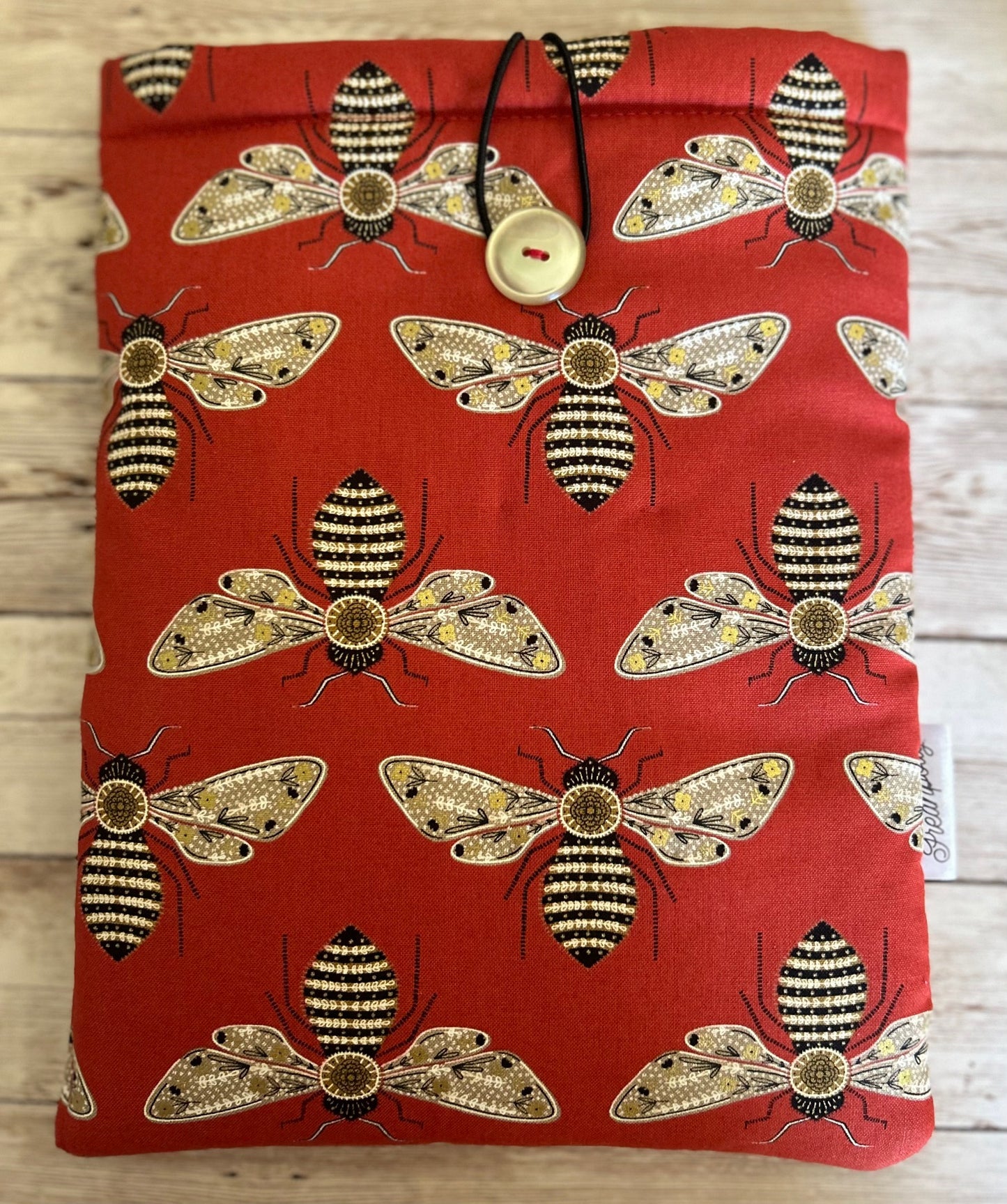 Gold Metallic Bees on Red padded book/tablet sleeve