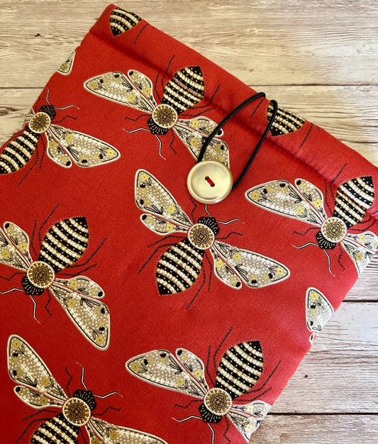 Gold Metallic Bees on Red padded book/tablet sleeve