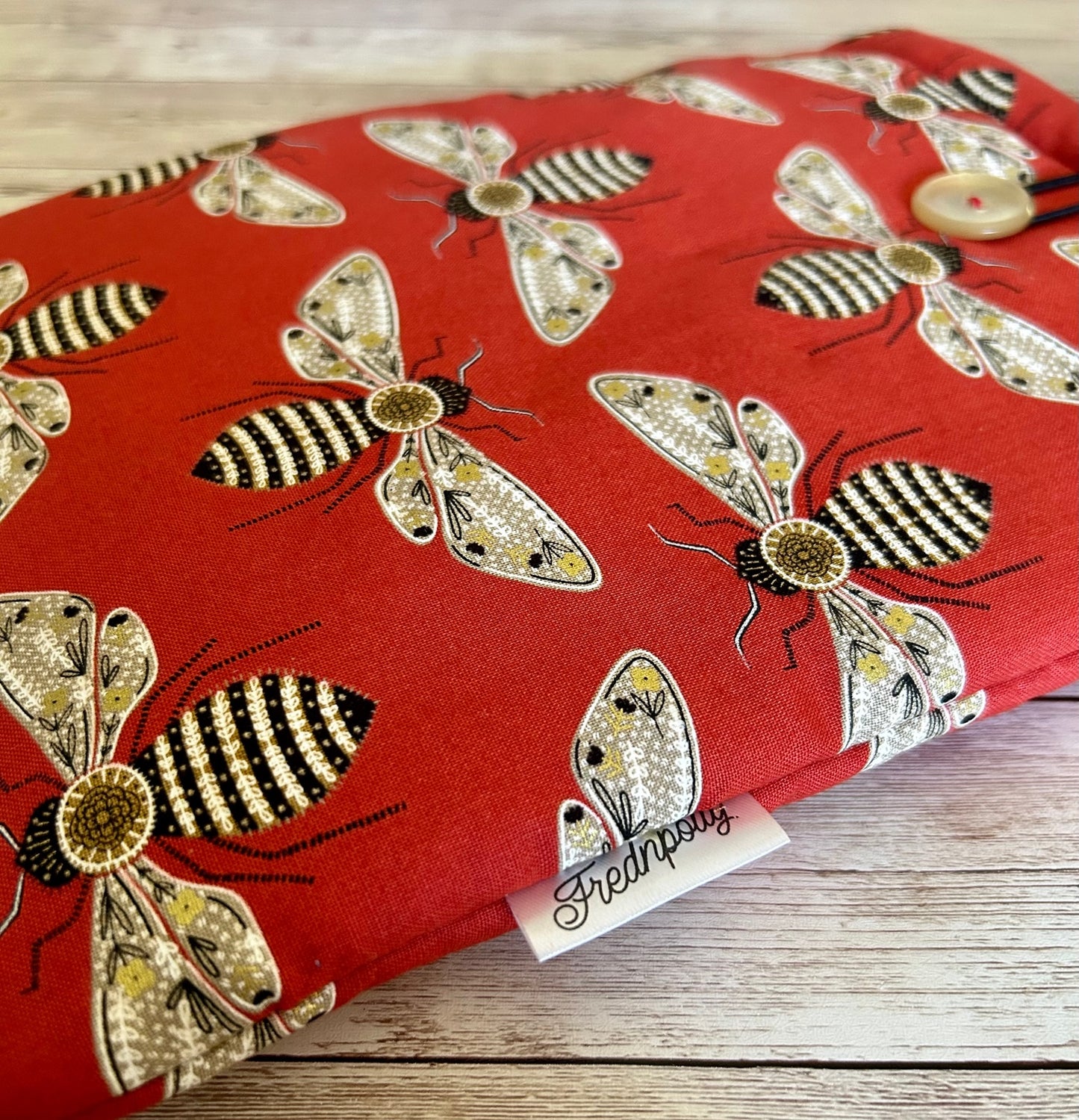 Gold Metallic Bees on Red padded book/tablet sleeve