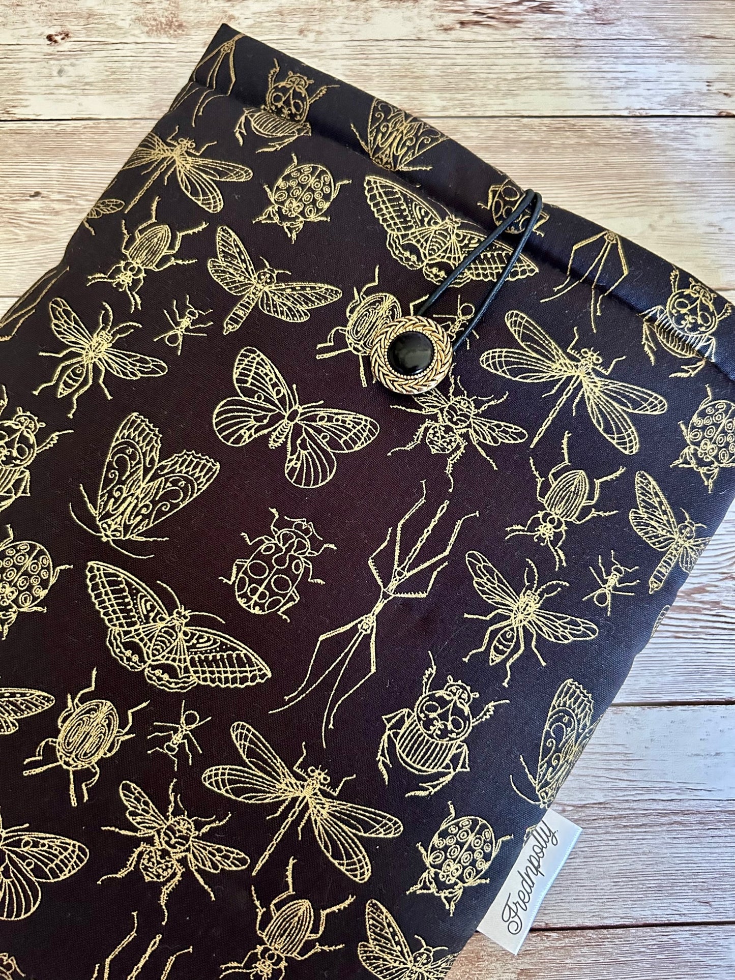 Gold Metallic Insects padded book/tablet sleeve