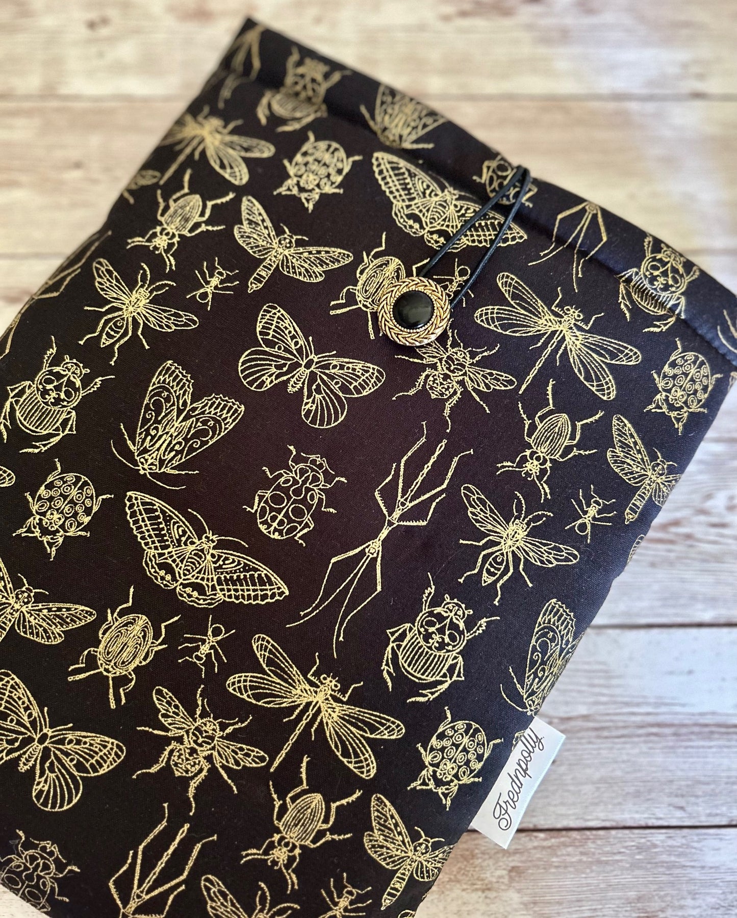 Gold Metallic Insects padded book/tablet sleeve