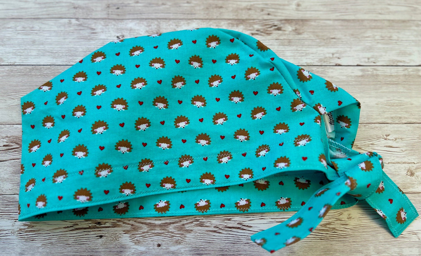 Aqua Hedgehogs Cotton Scrub Cap with Ties and optional buttons