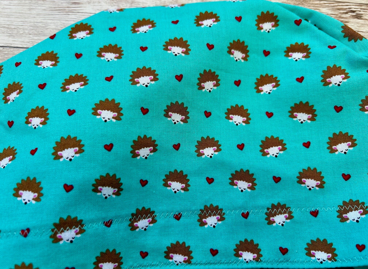 Aqua Hedgehogs Cotton Scrub Cap with Ties and optional buttons