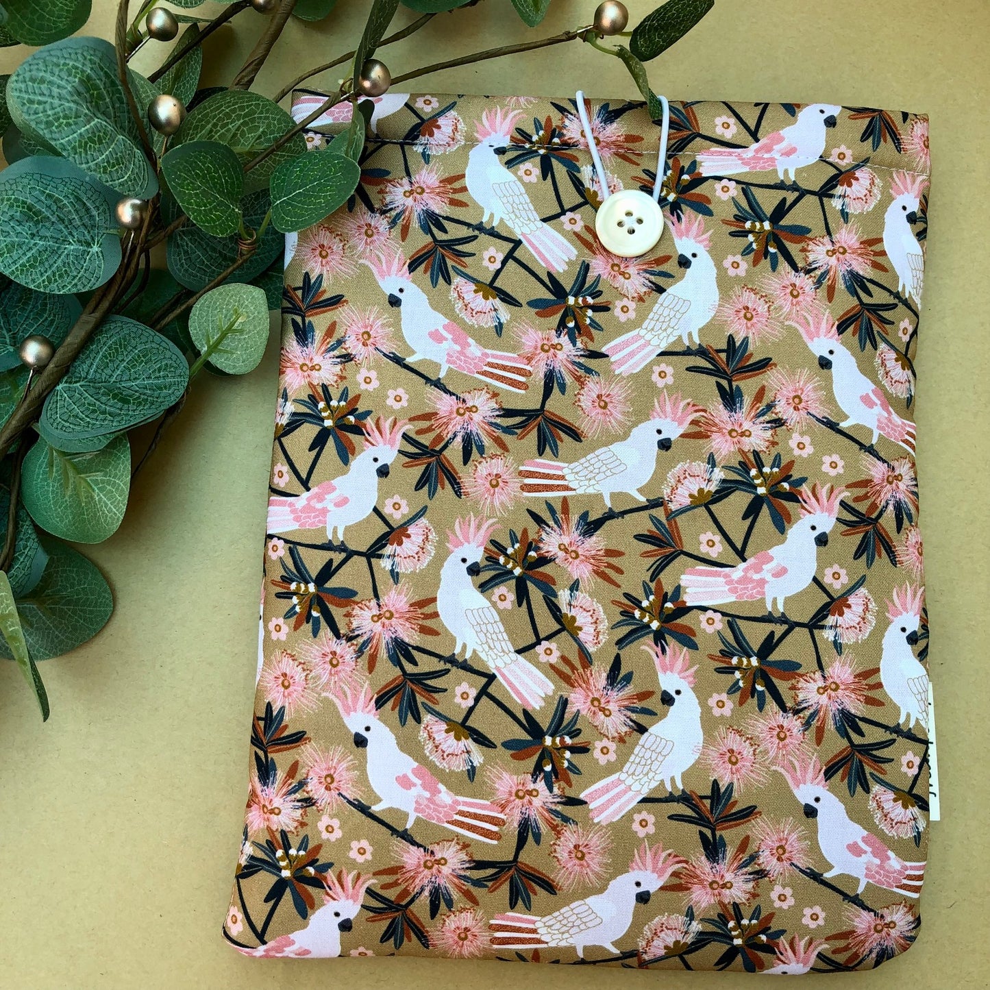 Pink Cockatoos Floral padded book/tablet sleeve