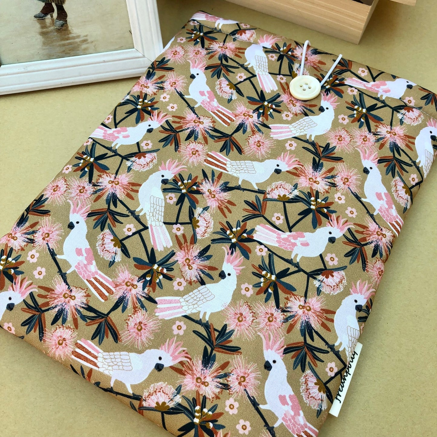 Pink Cockatoos Floral padded book/tablet sleeve