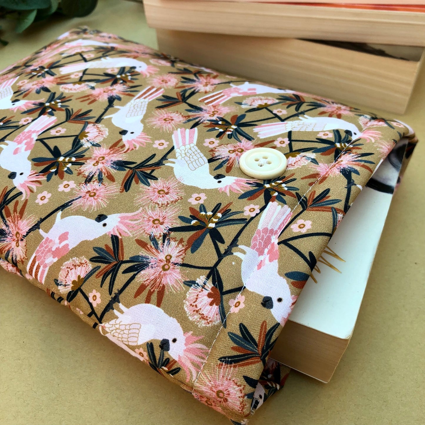 Pink Cockatoos Floral padded book/tablet sleeve