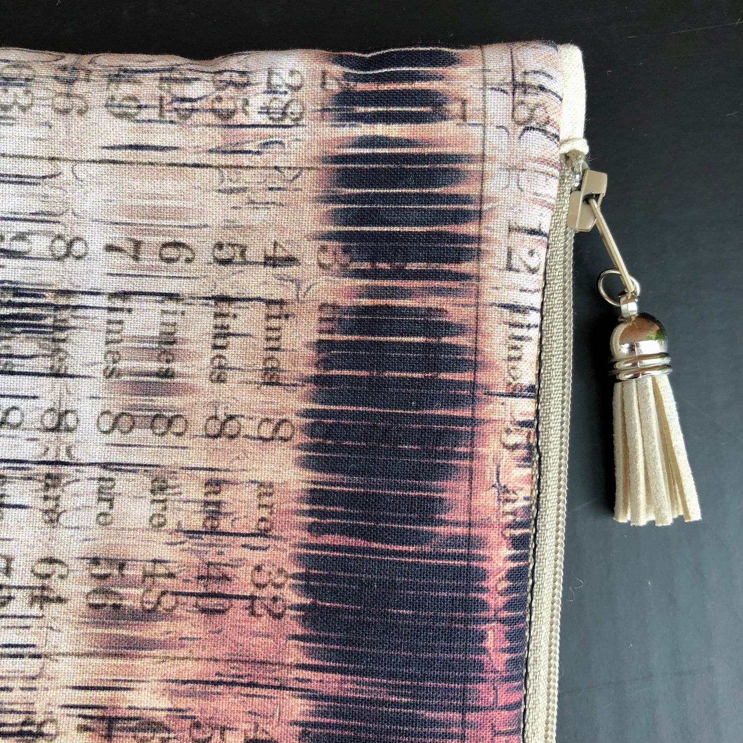 London Grunge lined zipper pouch with tassel