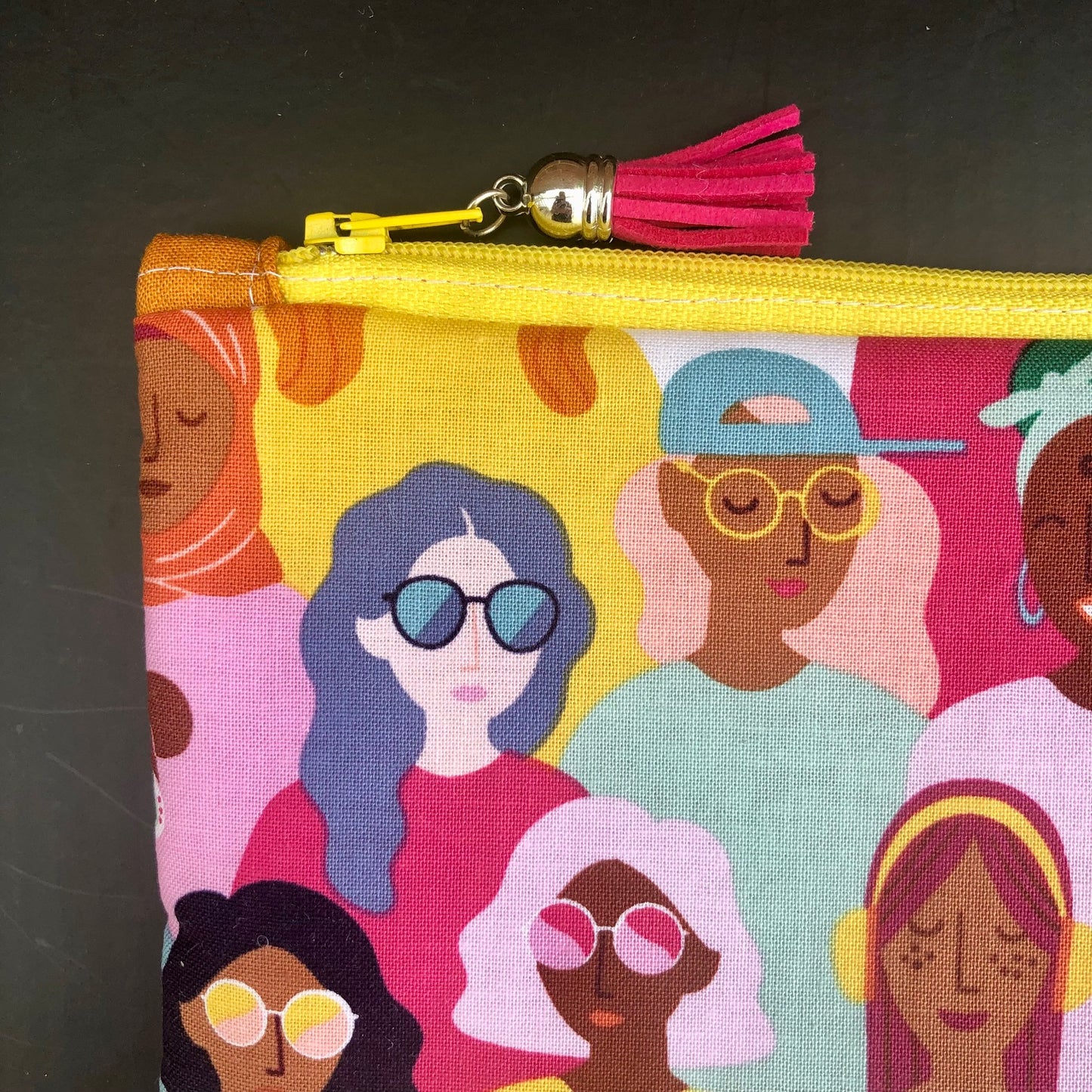 Girl Power lined zipper pouch with tassel