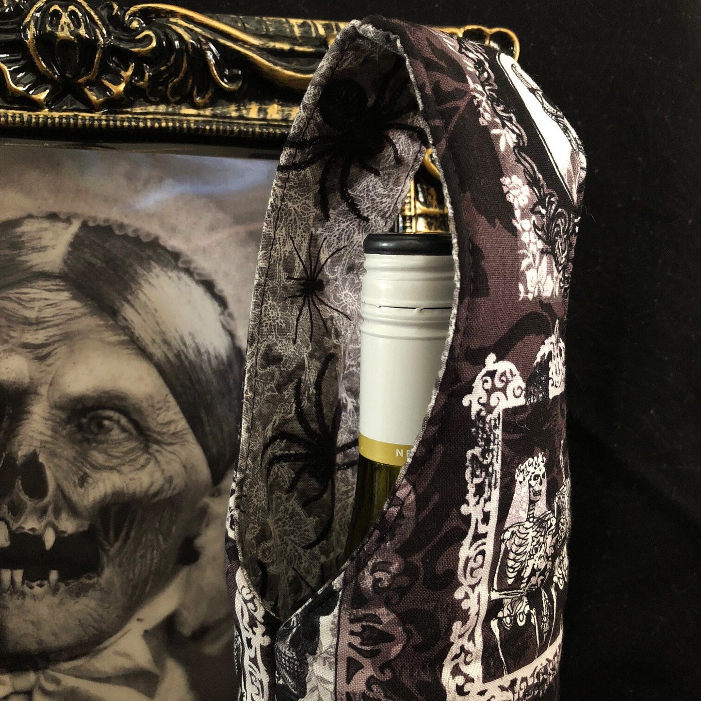 Gothic Skeleton Portraits Halloween wine bottle carry bag