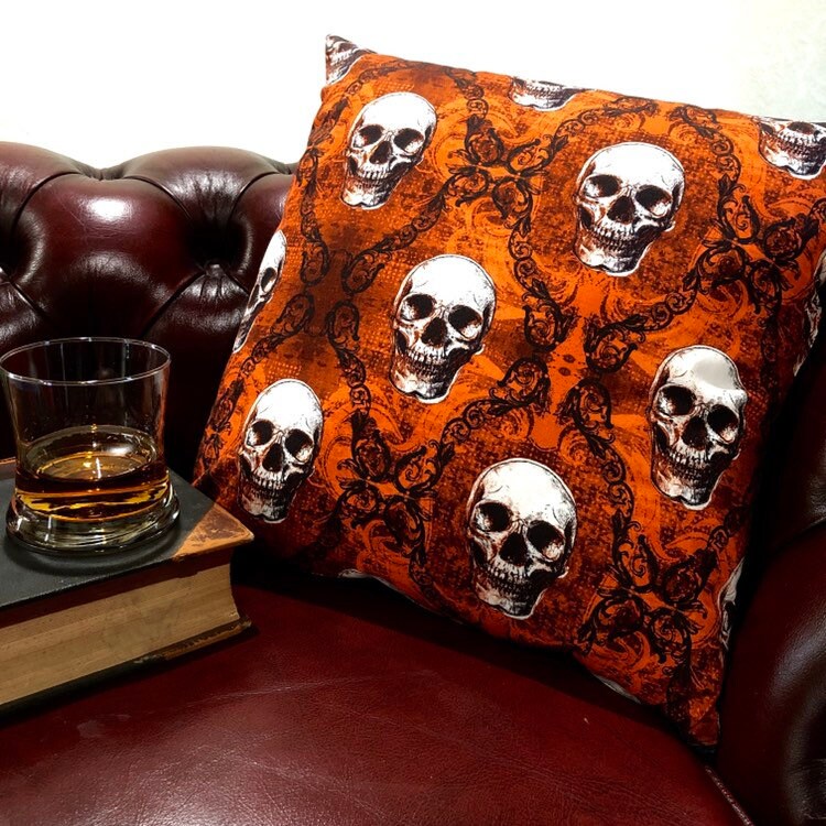 Gothic Skull Damask throw pillow cover