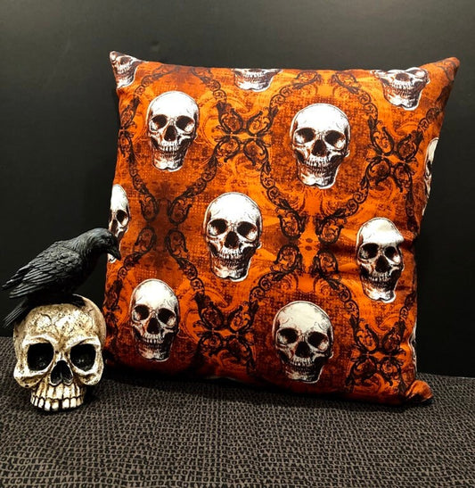 Gothic Skull Damask throw pillow cover