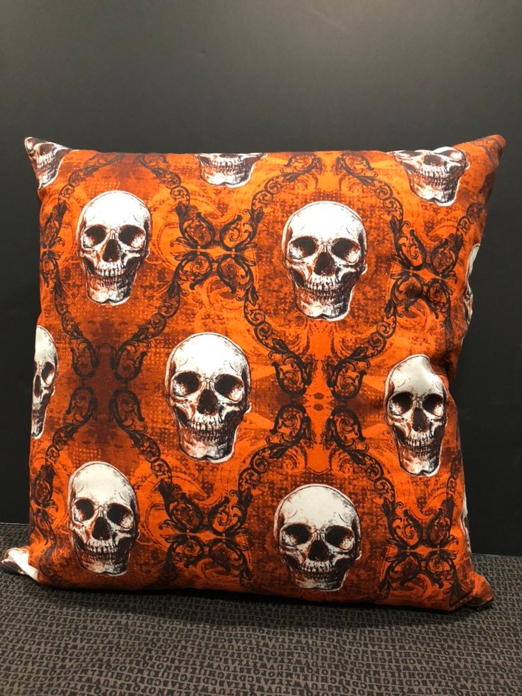 Gothic Skull Damask throw pillow cover