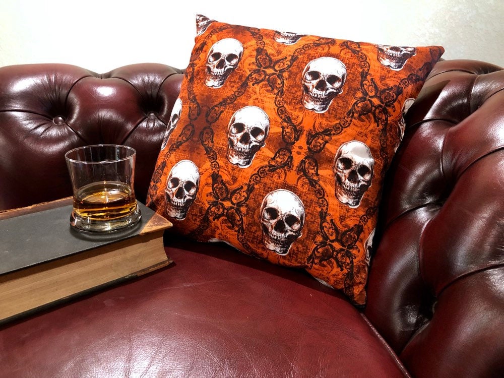 Gothic Skull Damask throw pillow cover