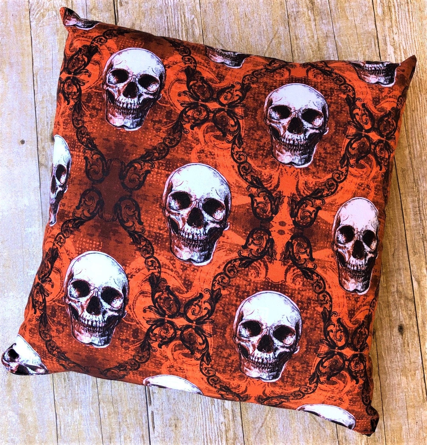 Gothic Skull Damask throw pillow cover