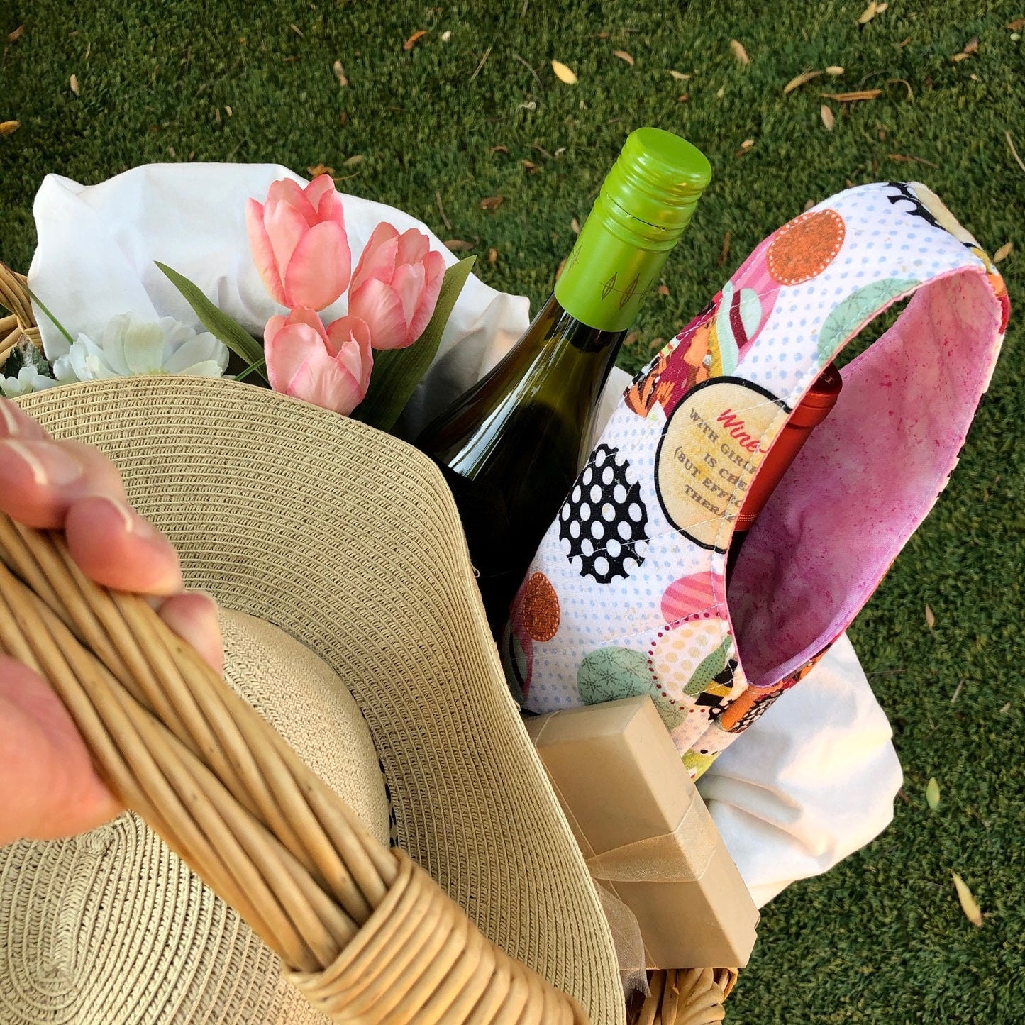 Wine With Girlfriends quilted wine bottle carry bag