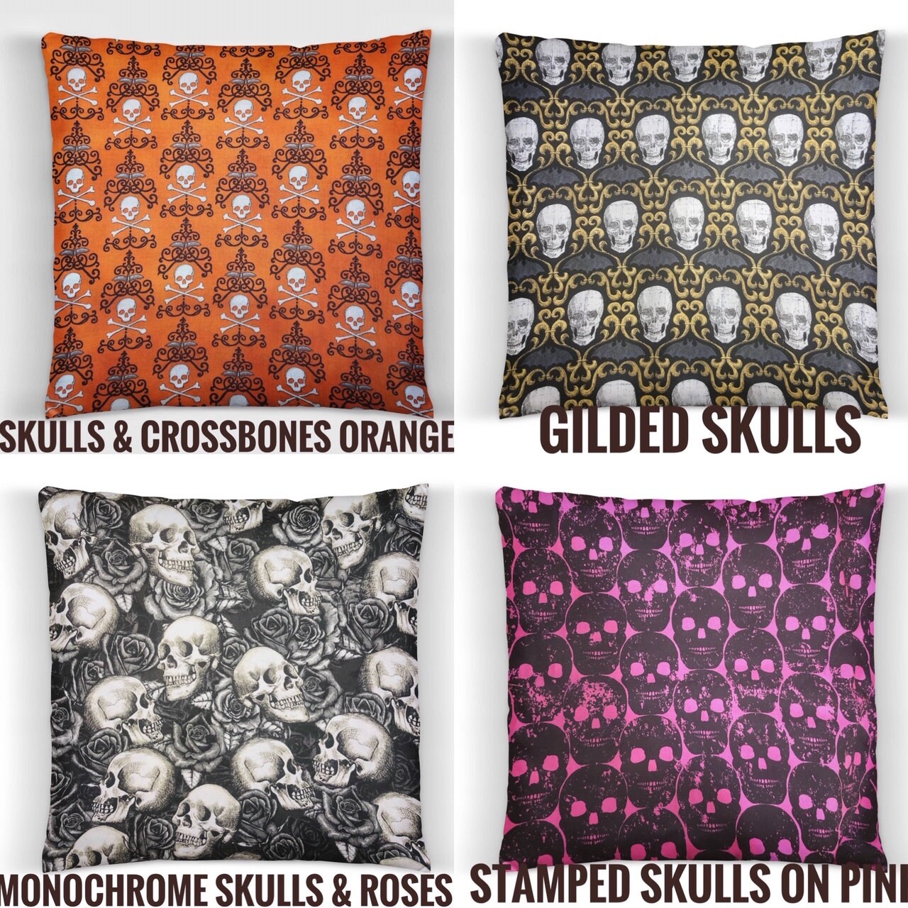 Skulls & Roses Halloween throw pillow cover