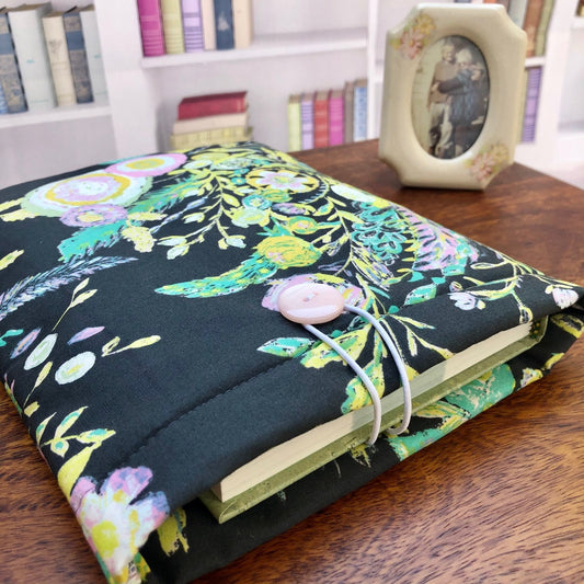 Pastel Floral on Charcoal Grey padded book/tablet sleeve