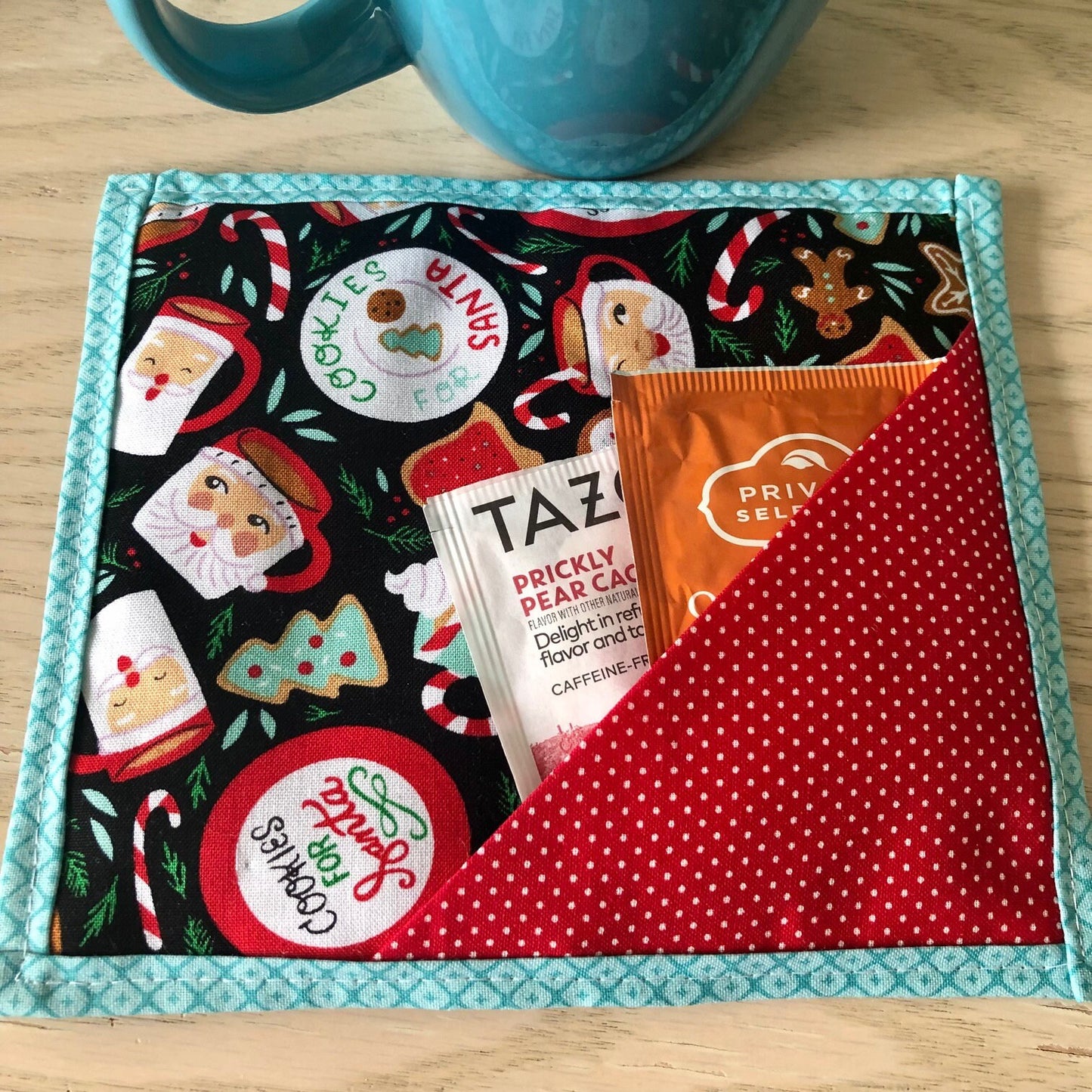 Cookies for Santa Christmas quilted mug mat with treat pocket