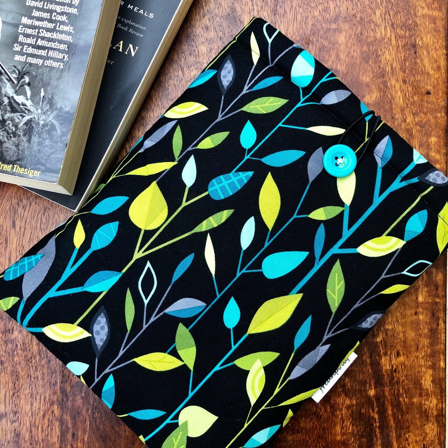 Modern Green Teal Leaves padded book/tablet sleeve