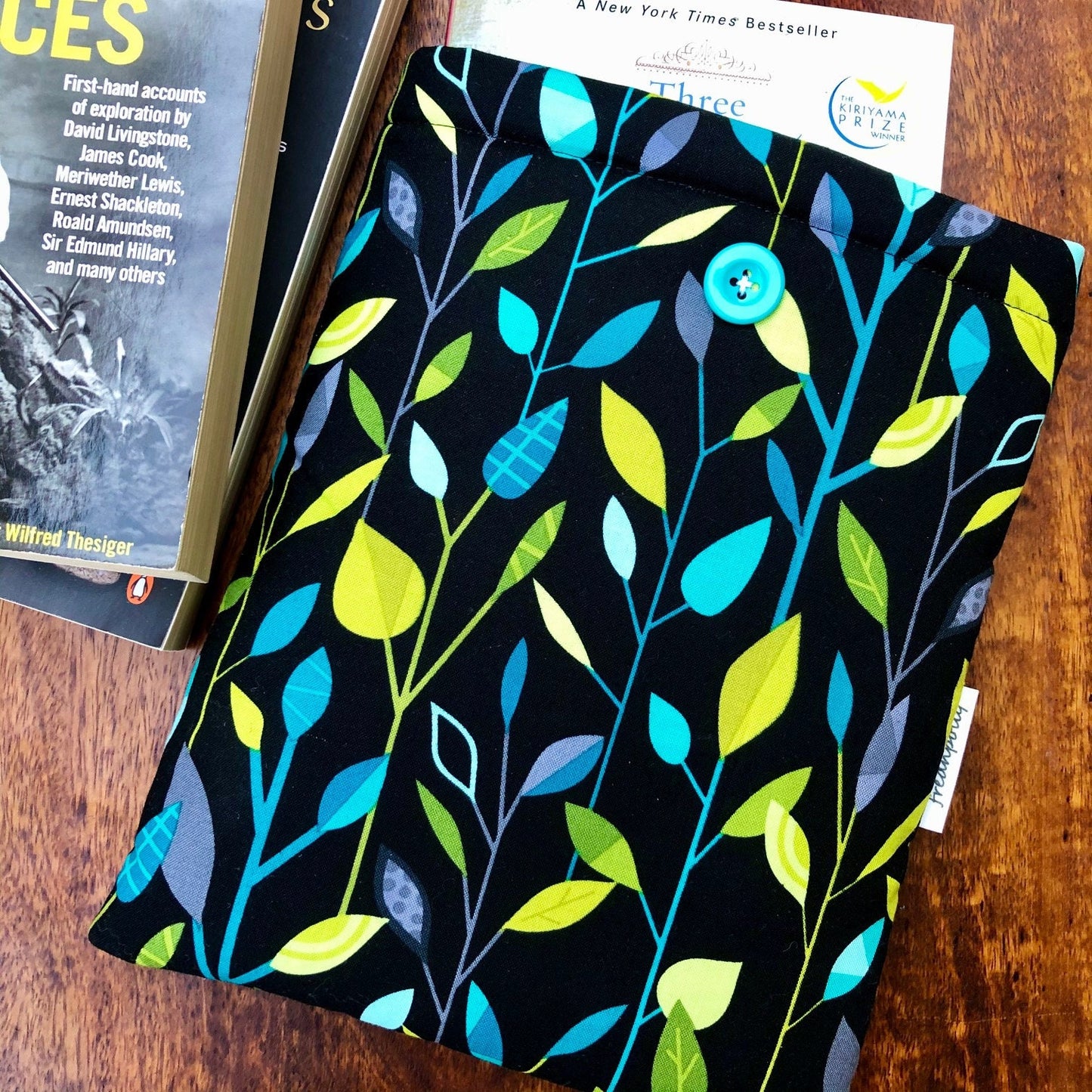 Modern Green Teal Leaves padded book/tablet sleeve