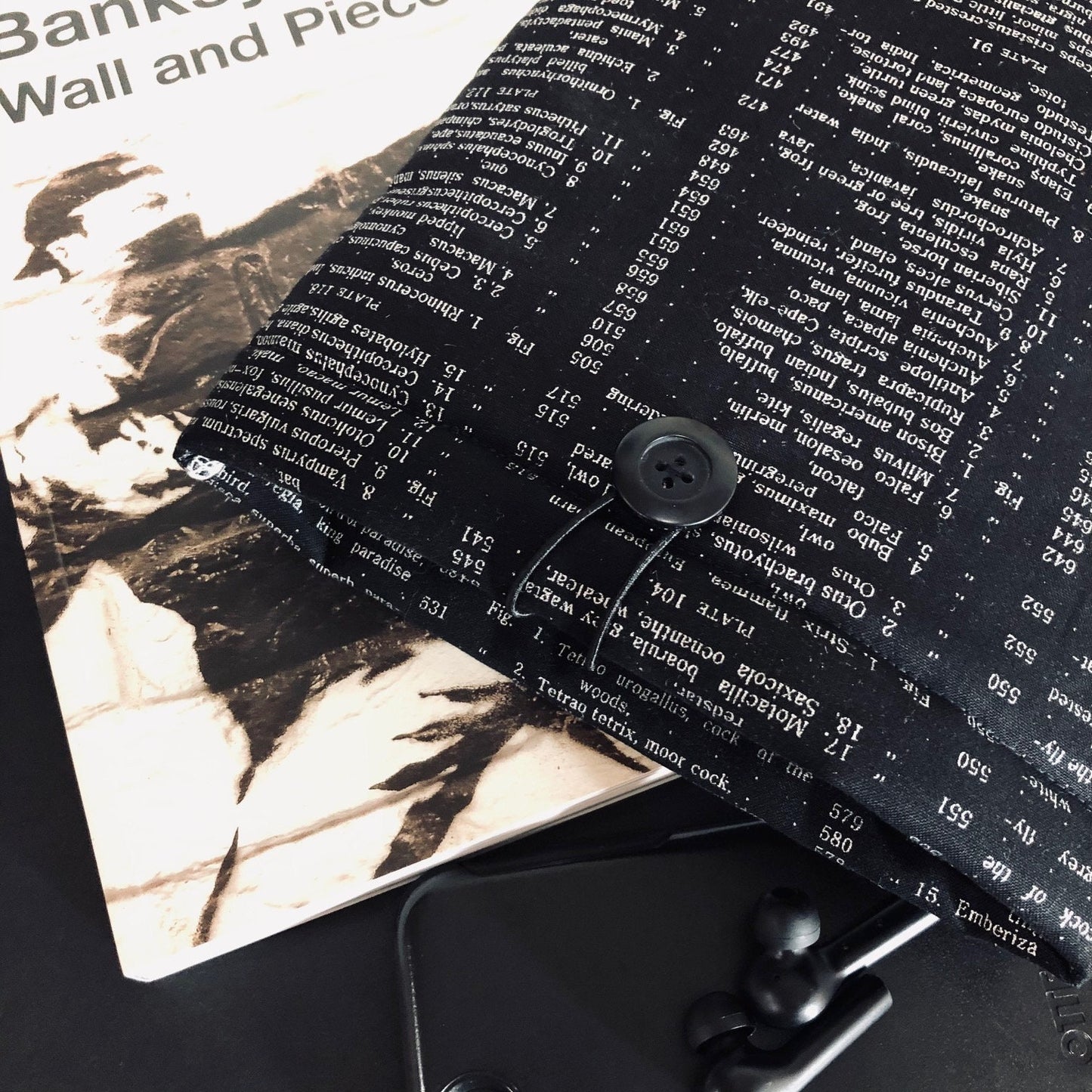 Silver Black Scientific Text padded book/tablet sleeve