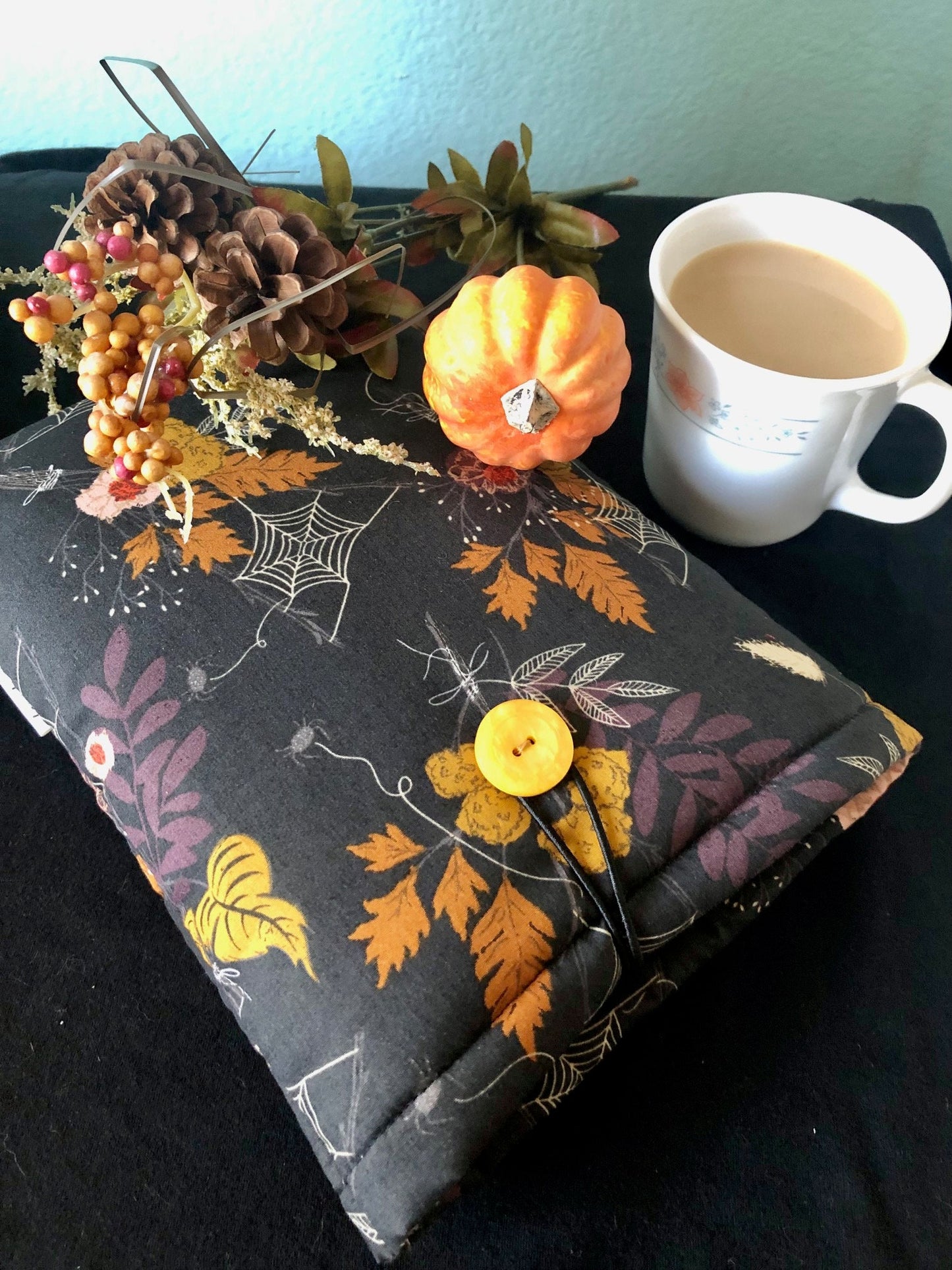 Midnight Garden padded book sleeve | tablet cover | button closure | floral skulls | moths | Halloween bookish gift, pastel goth, forestcore