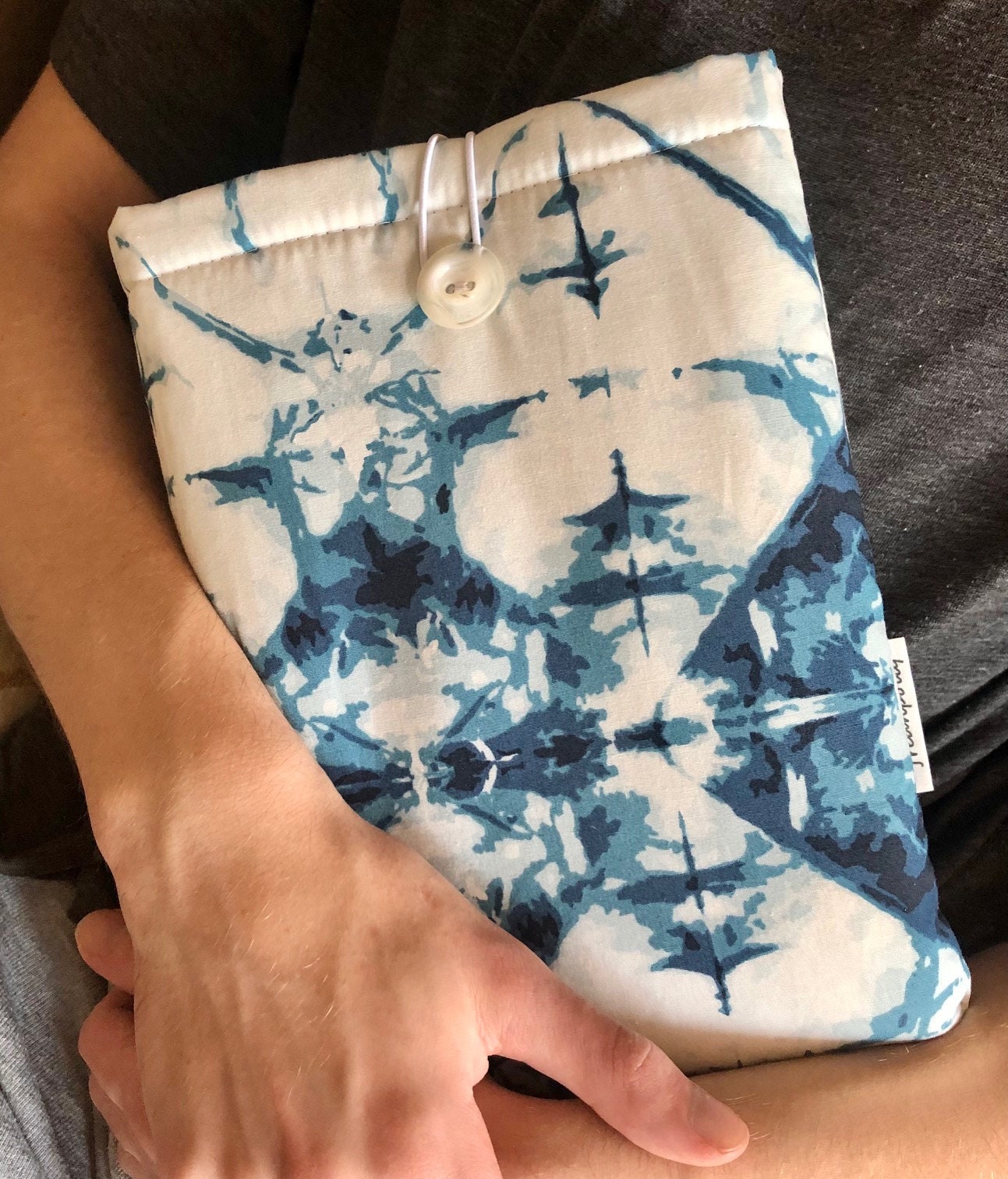 Indigo Blue White Tie Dye padded book/tablet sleeve